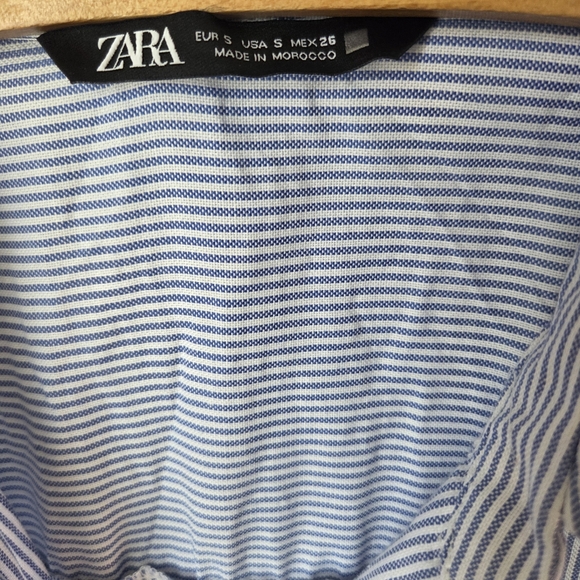 Zara Womens Blue White Striped Sz Small Buttom Collar Belted Shirt Dress - Picture 7 of 16